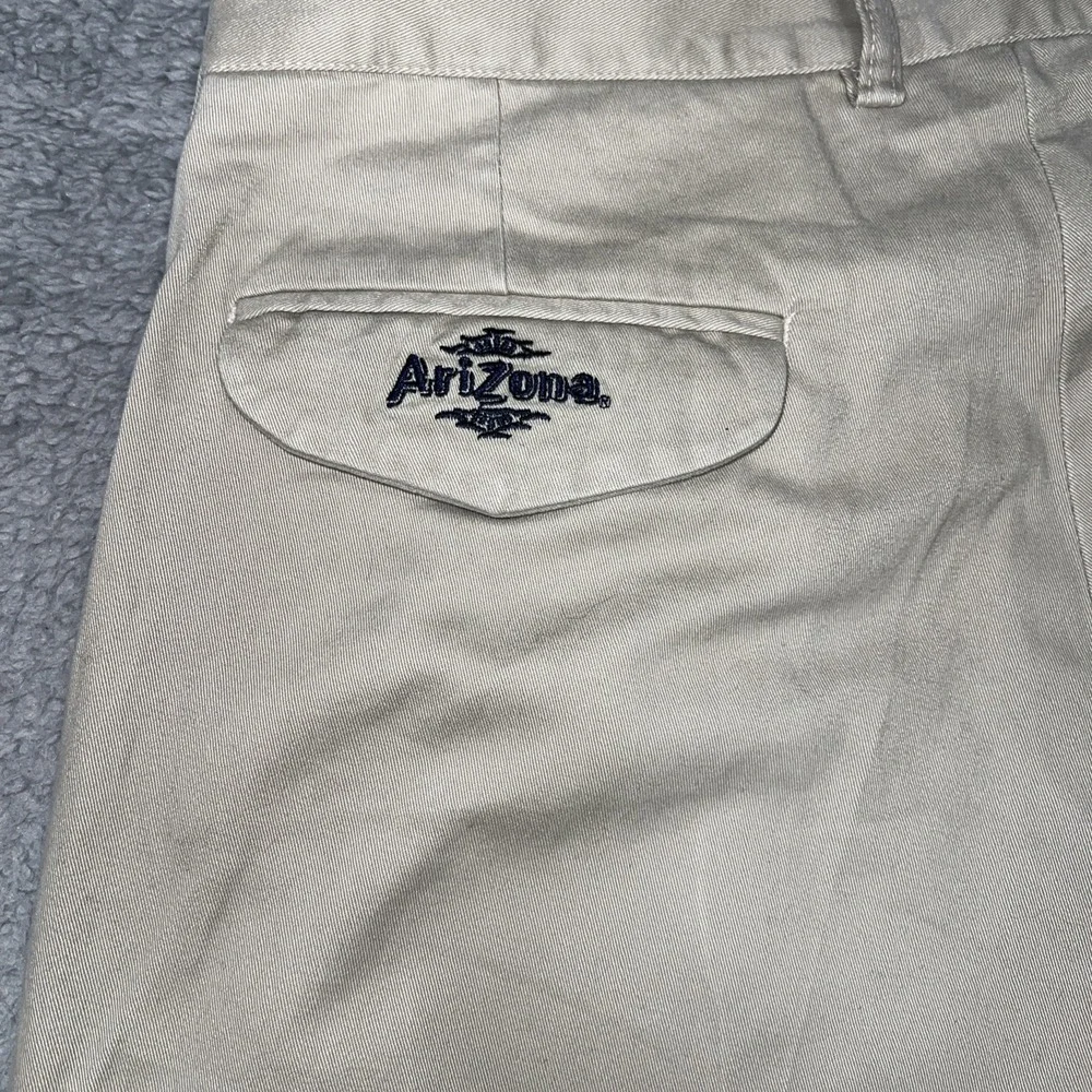 NWT Arizona Pants Mens 34 x 37 Beige Chino Pleated Straight Raw Hem Trousers VTG
